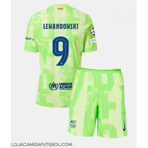 Camisa de Futebol Barcelona Robert Lewandowski #9 Equipamento Alternativo Infantil 2024-25 Manga Curta (+ Calças curtas)